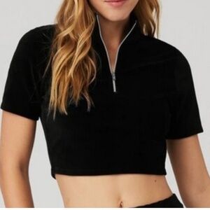 ALO Quarter Zip Mock Neck Corduroy Crop Top - Size S